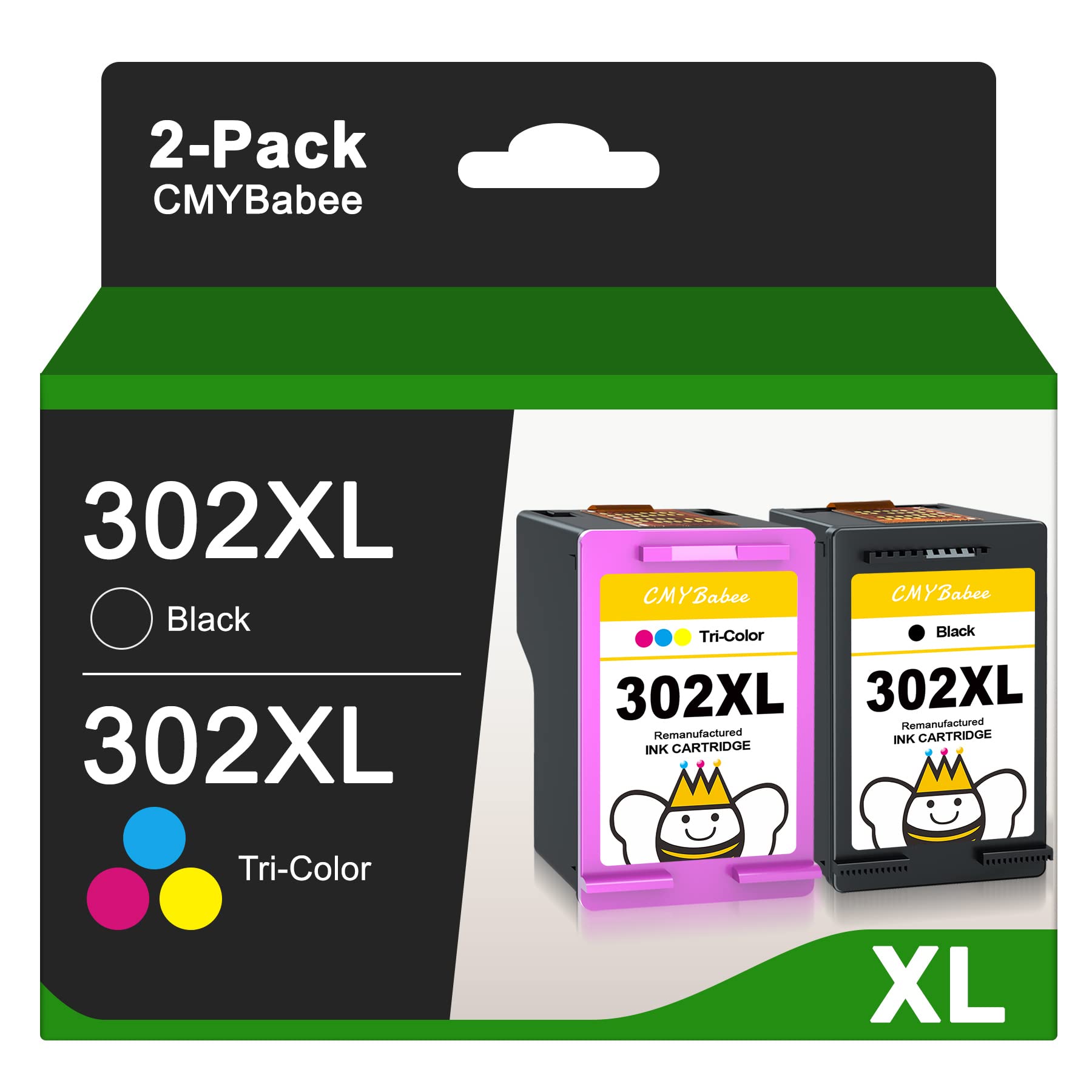 CMYBabee 302XL 302 XL Remanufactured for HP 302 Ink Cartridges Combo Pack for DeskJet 1110 2130 3630 Envy 4520 4527 4522 4523 4524 Officejet 3830 3831 3835 4650 4652 4654 5220 5230 (1 Black,1 Color)