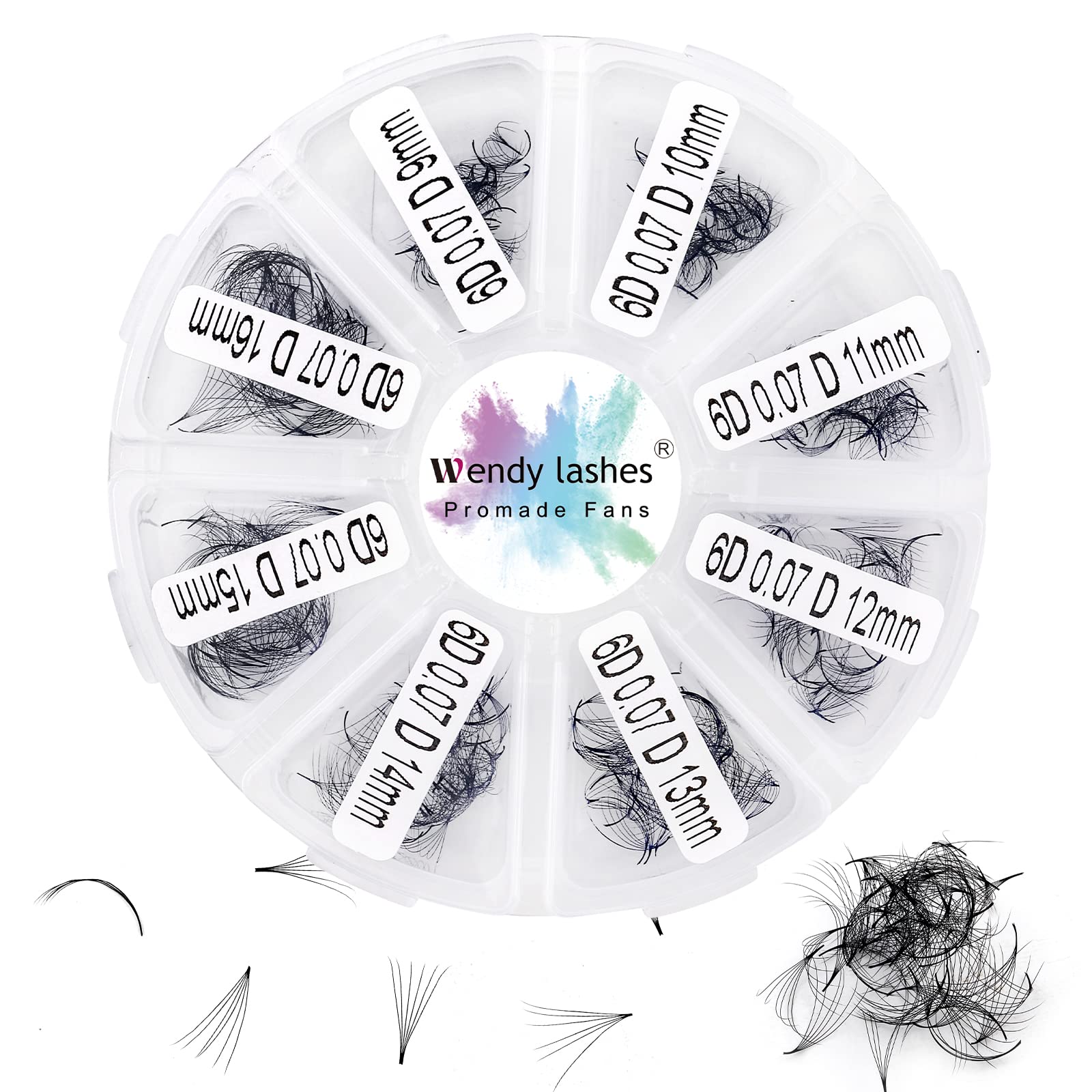 Premade Fans Eyelash Extension 6D 0.07mm C Curl Mixed Tray 9-16mm 500 Fans Pre-made Fans Handmade Loose Volume Lash Extensions Pointed Thin Base Promade Fans Loose(500-6D-0.07-C-916)