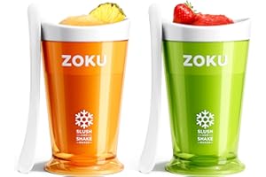 ZOKU Original Slush and Shake Maker, Compact Make and Serve Cup with Freezer Core Creates Single-Serving Smoothies, Slushies and Milkshakes in Minutes, BPA-Free, Green/Orange Set of 2