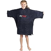 Dryrobe Towel Swim Robe - Hooded Surf Poncho Changing Robe - Organic Cotton - for Swimming, Beach, Surfing - Short Sleeve (Kids 10-13) Navy Blue