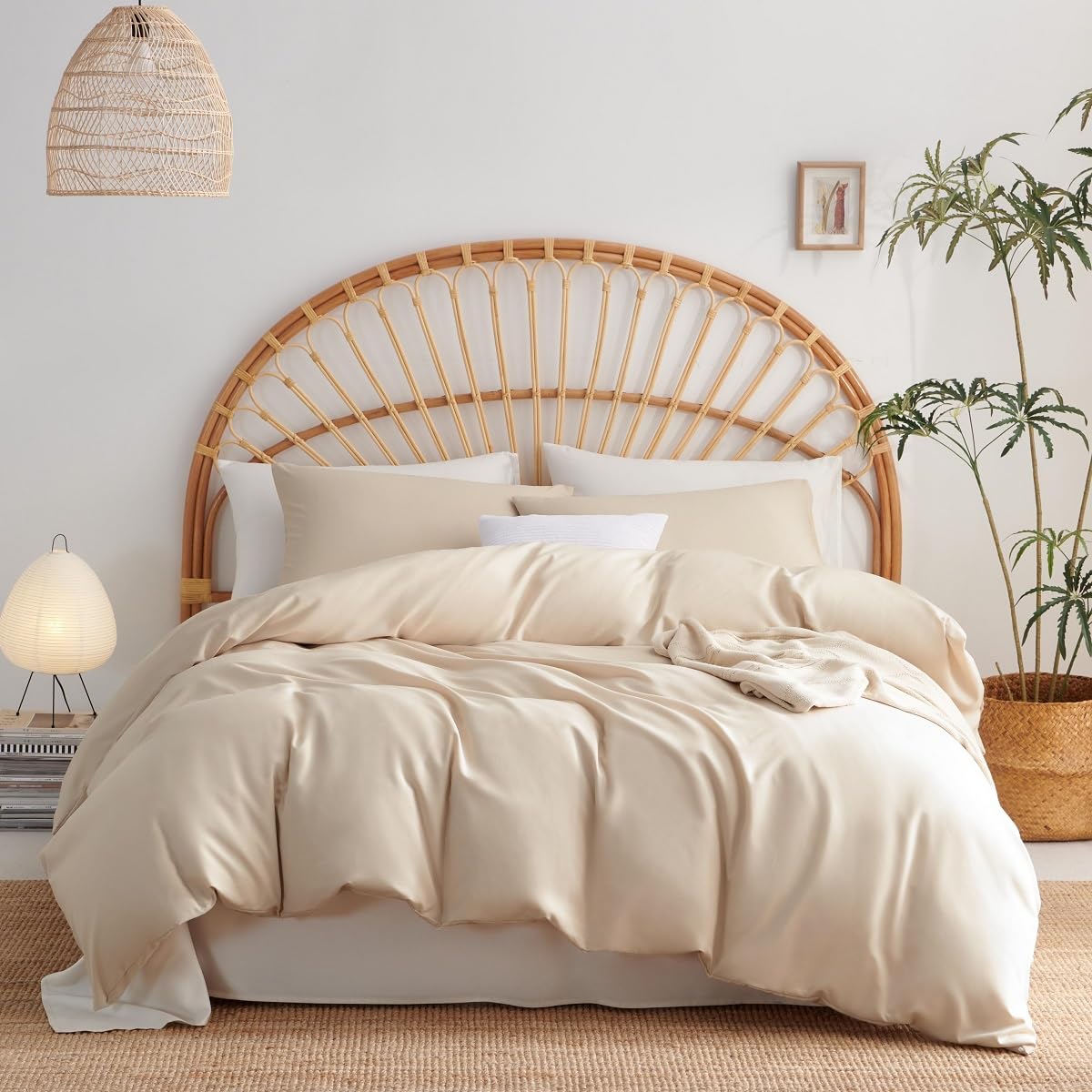 Lanqinglv Duvet Cover Set Double Bed Beige Plain Bedding Set Ultra Soft Microfiber Quilt Cover 200x200 cm with Zipper Closure and 2 Pillowcases 50x75 cm — image 1