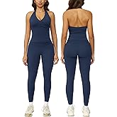 ABOCIW Two Piece Workout Sets for Women Wrap Halter Tank Top High Waist Leggings Yoga Pilates Outfits
