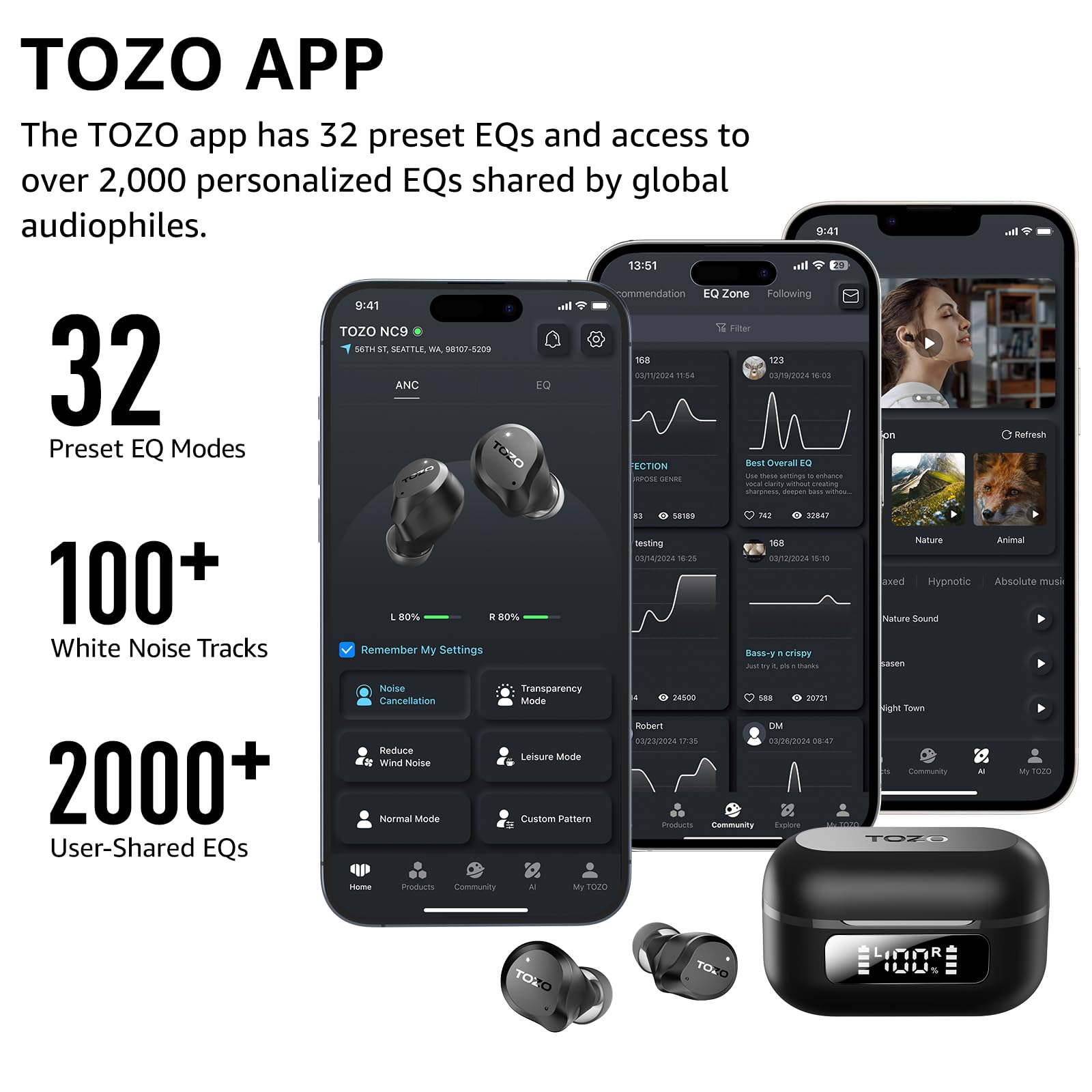 TOZO NC9 Kabellose In Ear Bluetooth Kopfhörer Hybrid Noise Cancelling 45dB 6