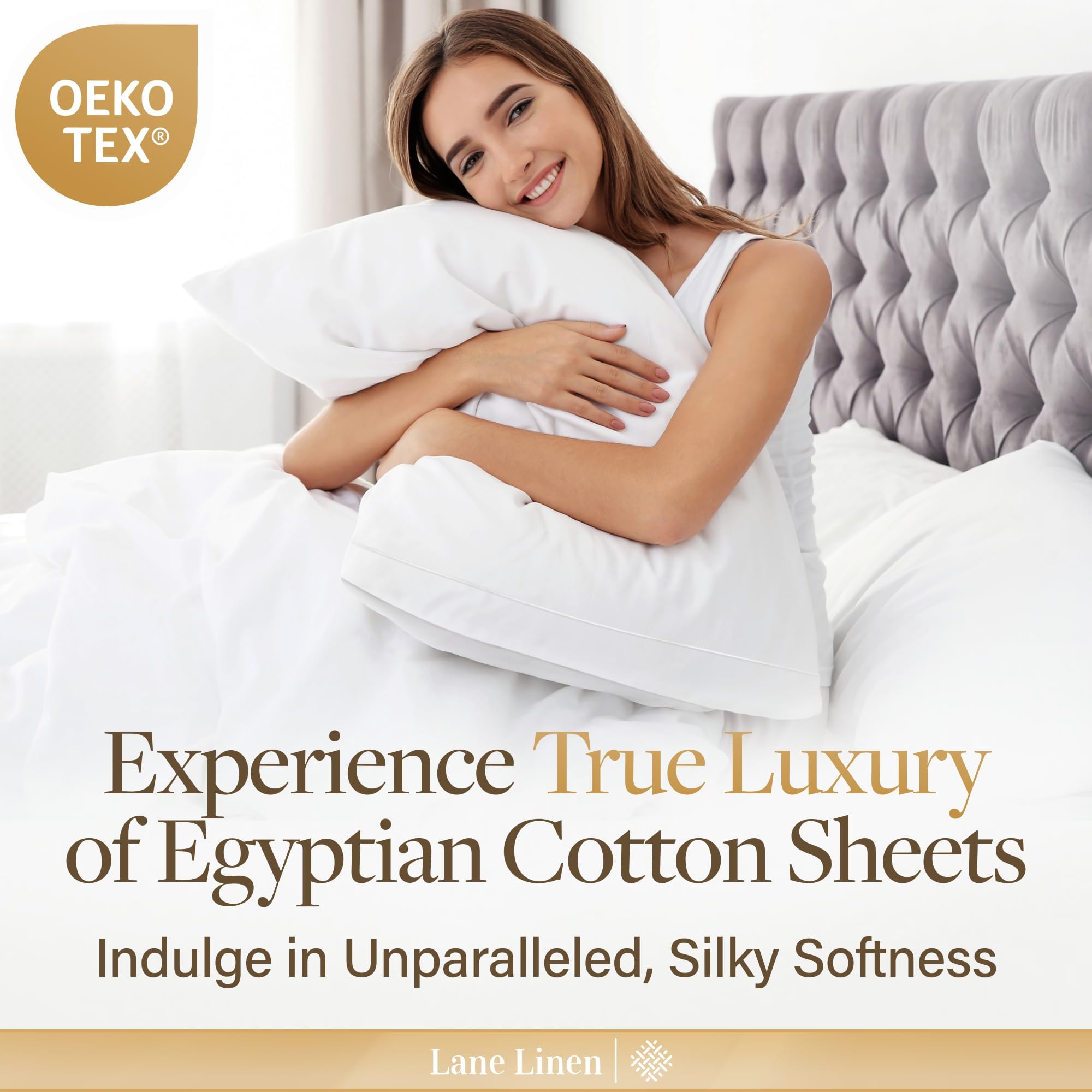 LANE LINEN 100% Egyptian Cotton King Sheets Set – 4 Piece Sateen Weave Bed Sheets, Ultra Soft, 16