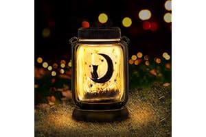 Styleonme Decor Mobile Outdoor Solar Lanterns, Cat & Moon Fairy Lights Theme Garden, Mason Jar Solar, Gifts for Women Mom Grandma Everyone, Cat Themed Gifts, Garden Fence Patio Lawn Decor