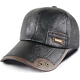 Elwow Men's Warm Pu Leather Baseball Cap Trucker Hat Dad Hat Fishing Hunting Cap with Button Hole Front Design