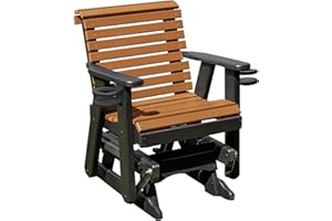 ECOMMERSIFY INC Amish Craftsmanship Made in USA 2FT Heavy Duty Poly Lumber Wood Porch Patio Glider HDPE with No wood fibers Lancaster Series Rollback design 500 lbs Limit With Cupholders Cedar on Black
