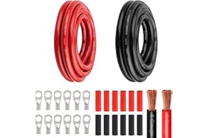 KIMBLUTH 6 Awg Battery Power Cable -5FT Red + 5FT Black 6 Gauge Flexible Welding Cable OFC Copper Wire with Lugs Terminal Connectors and Heat Shrink Tube for Automotive, Battery, Inverter,Boat and Generator