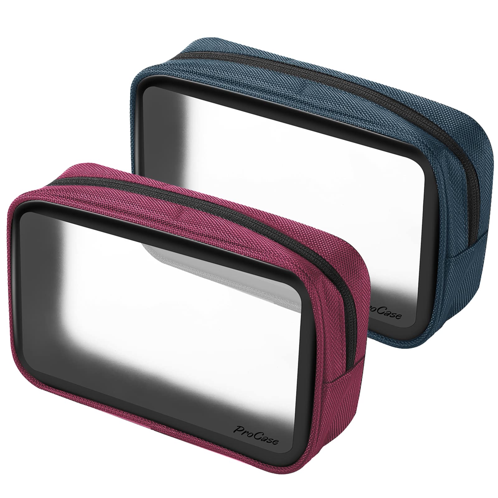 ProCase 2Pcs Clear Toiletry Bag, See Through Makeup Bags for Flight Airline Security, Waterproof TSA Approved Clear Wash Bag Cosmetic Bags for Men Women and Kids During Travel Time -Navy/Red