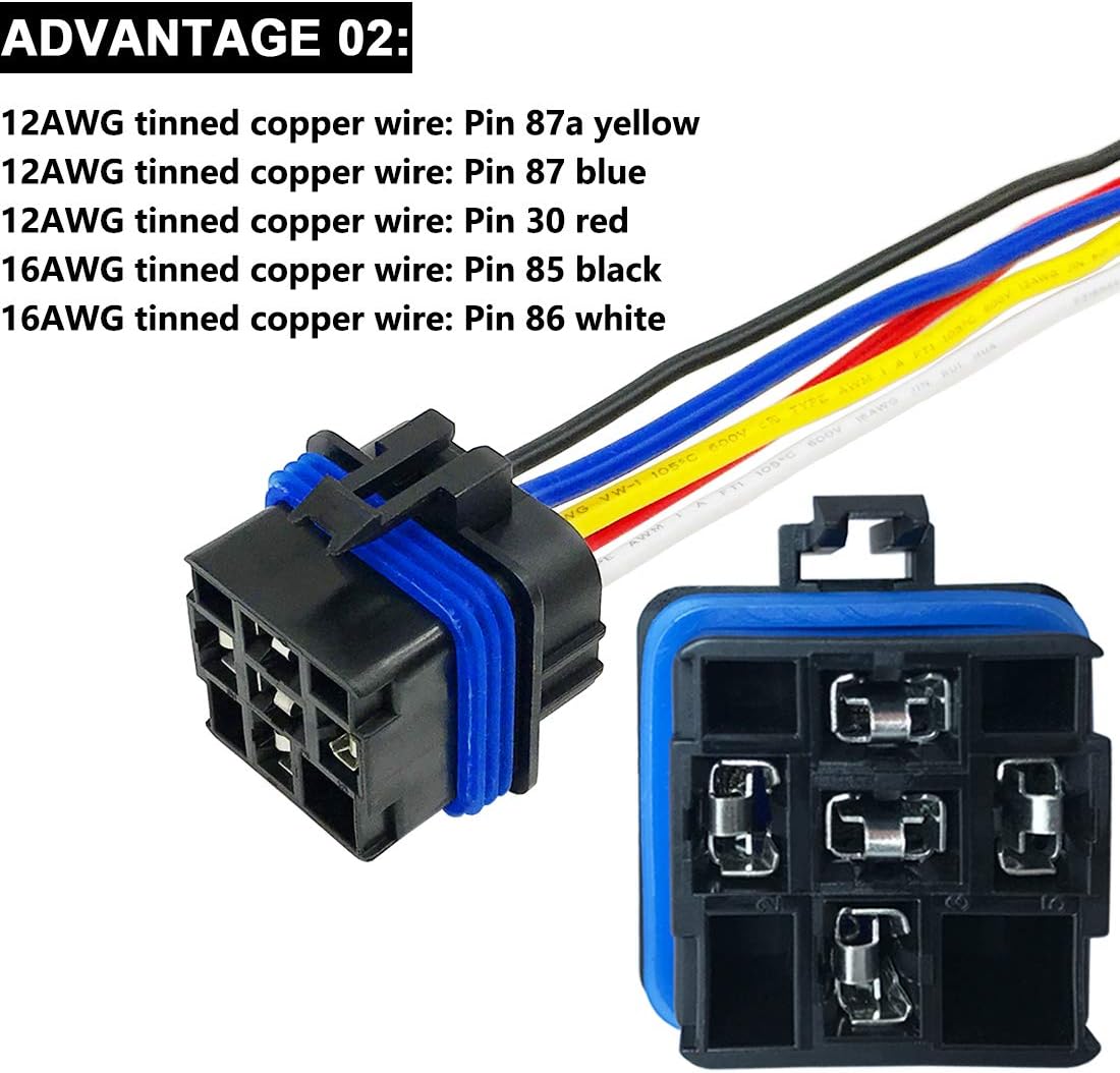 1 PACK 40/30 AMP 12 V DC Waterproof Relay and Harness - Heavy Duty 12 AWG Tinned Copper Wires, 5-PIN SPDT Bosch Style Automotive Relay: Automotive