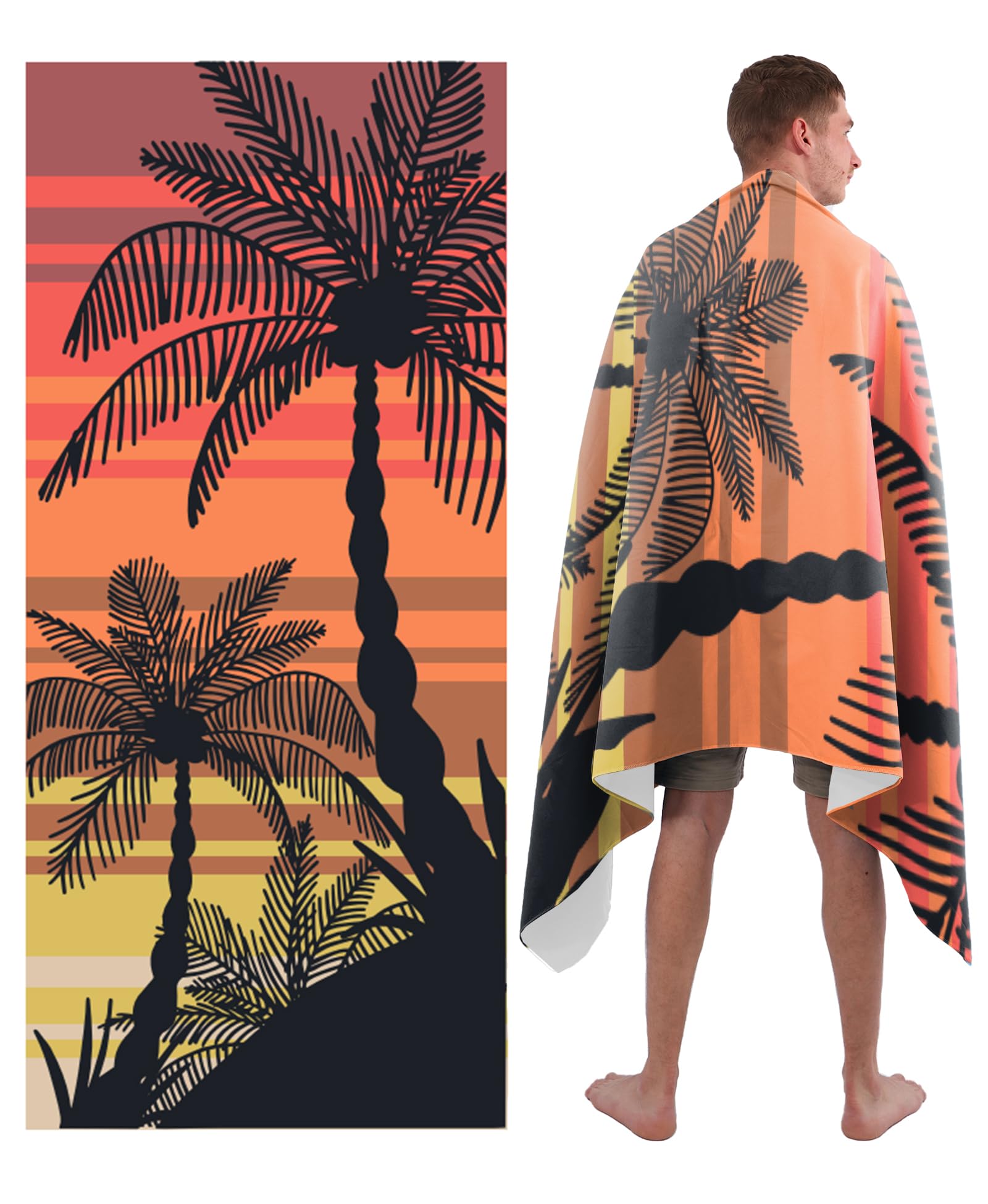 Style Slice Beach Towel - Sand Free Quick Dry Lightweight Microfibre Beach Towel for Adults, Includes Mesh Bag - Palm Tree Sunset, Extra Large 200x90cm
