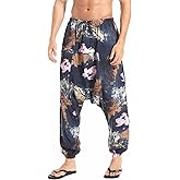 AITFINEISM Mens Loose Harem Pants Casual Hippie Boho Aladdin Yoga Pant (4X-Large, Black-1)