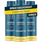Oars + Alps Full Body Deodorant Spray for Men & Women, Aluminum Free Deodorant Men Spray, Dermatologist Tested, Clean Ingredients, Long Lasting, Odor Protection, California Coast, 3pk