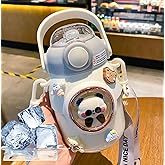 LEJN 28 oz Water Bottle Kawaii with Adjustable Shoulder Strap for Summer Cold Water Chill Portable Leakproof BPA-free Cartoon Children Cup Traveling Hiking Camping (White820ml)
