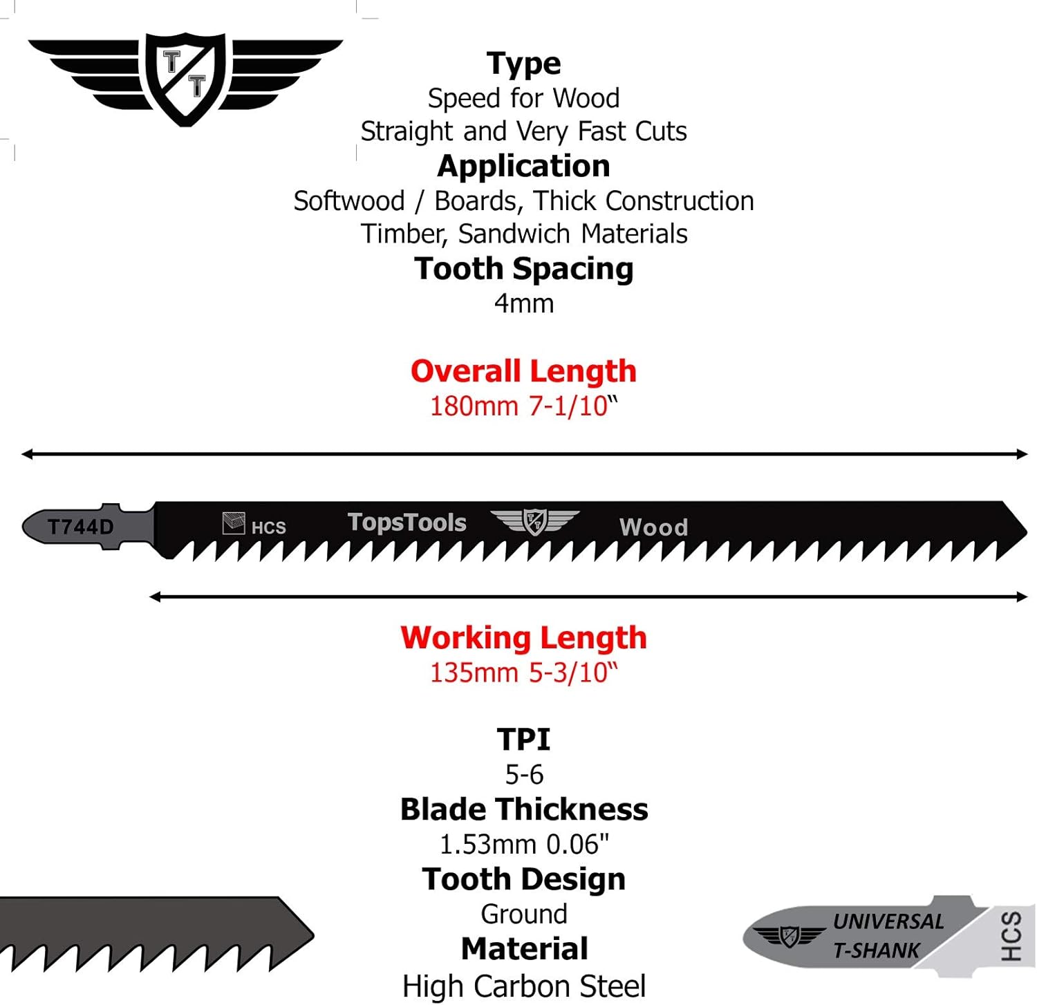 10 x TopsTools JSTT744D_2 T744D 180mmJigsaw Blades Designed for Long Clean Straight and Fast Cuts in Wood - Image 3