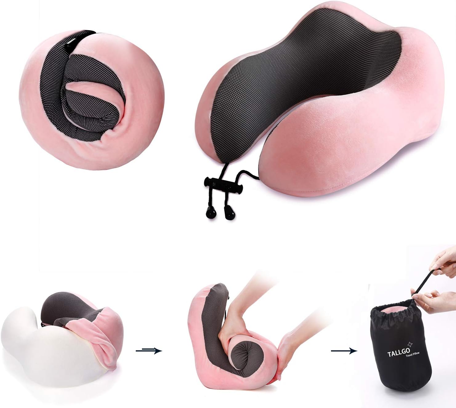 Travel Pillow, Best Memory Foam Neck Pillow Head Support Soft Pillow for Sleeping Rest, Airplane Car & Home Use (Pink): Home & Kitchen