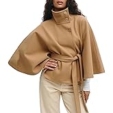 Ainangua Womens Batwing Sleeve Poncho Peacoat Oversized Stand Collar Belt Cape Coat Jacket Cloak Fall Winter Shawl Outerwear