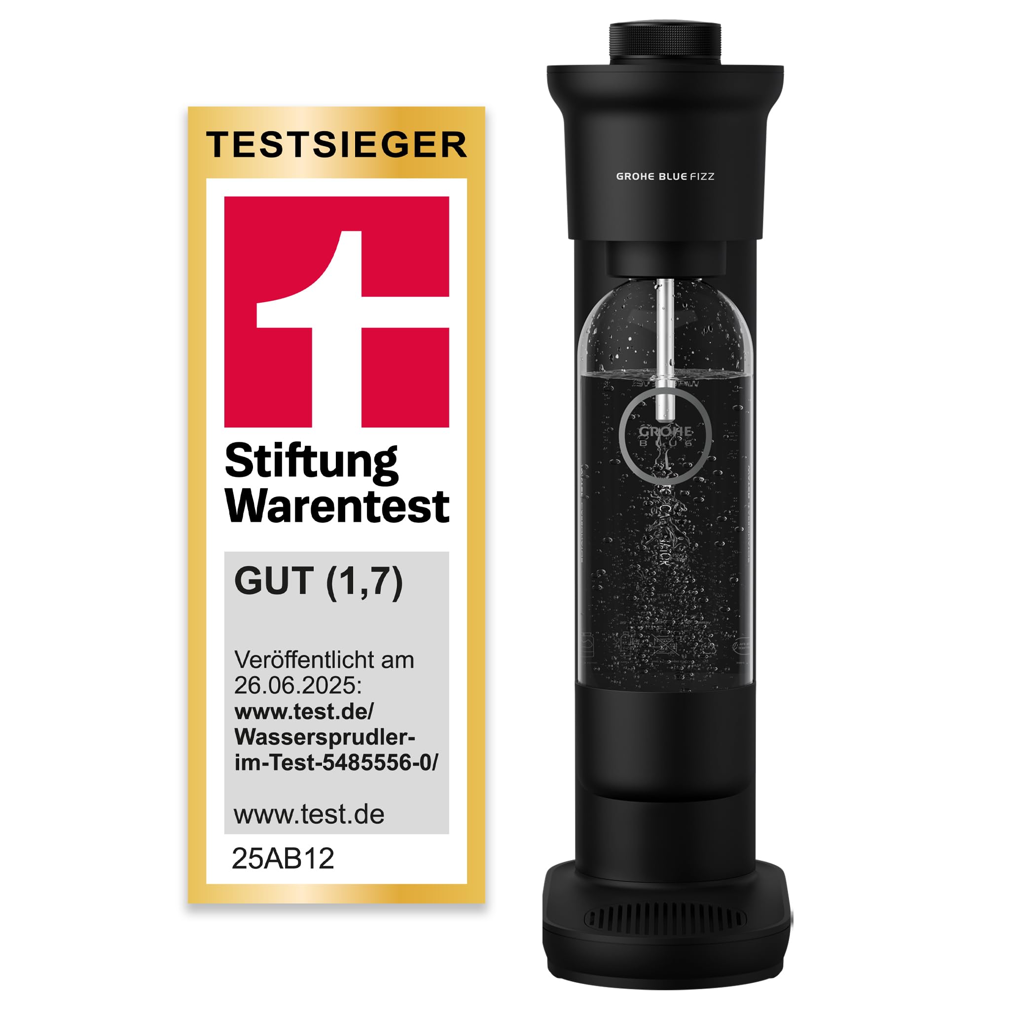 GROHE Blue Fizz, Wassersprudler Starter Set (3 einstellbare Sprudel-Stufen, ohne CO2 Flasche, 1x 0,85l Wasserflasche + Reinigungspulver), schwarz, 31943K00