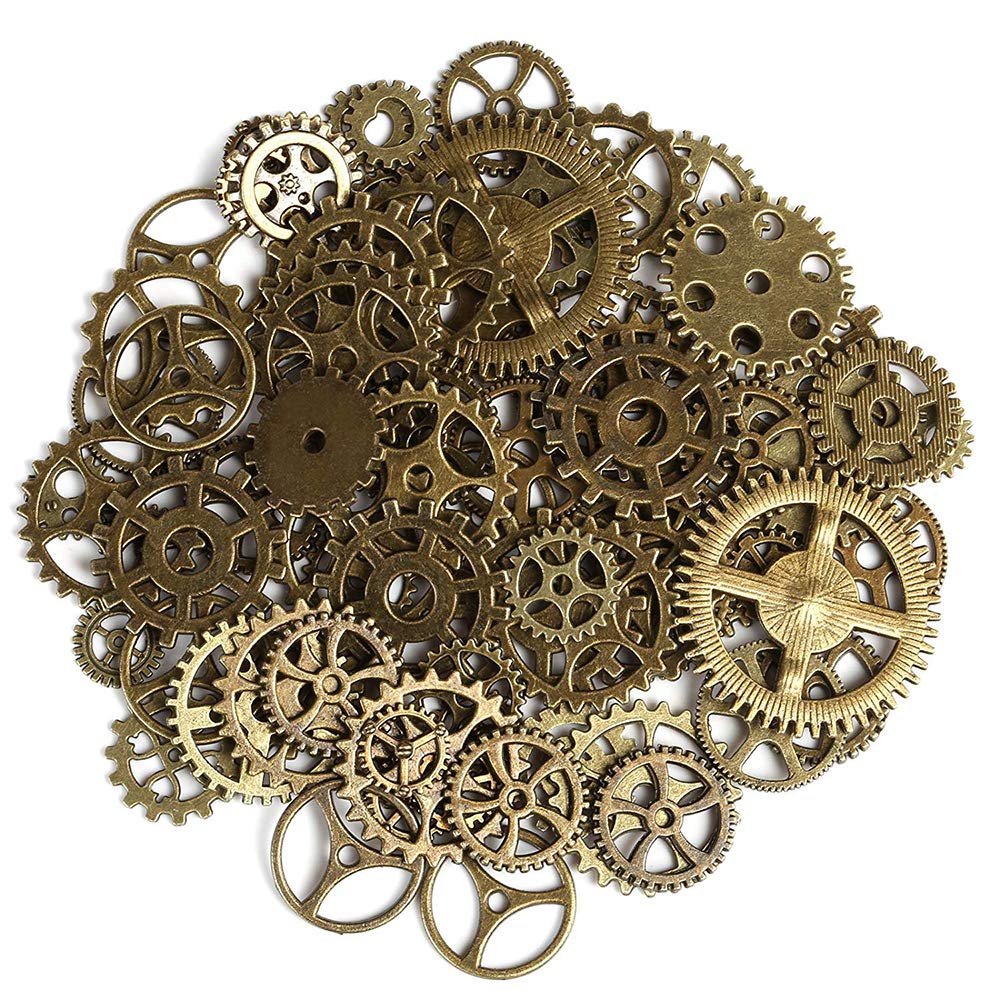 200 Pieces Antique Gears Wheels Skeleton Steampunk Pendant Charms Clock Watch Gears Wheels for DIY Crafts, Jewelry Making, Cosplay Costume Accessories Bronze