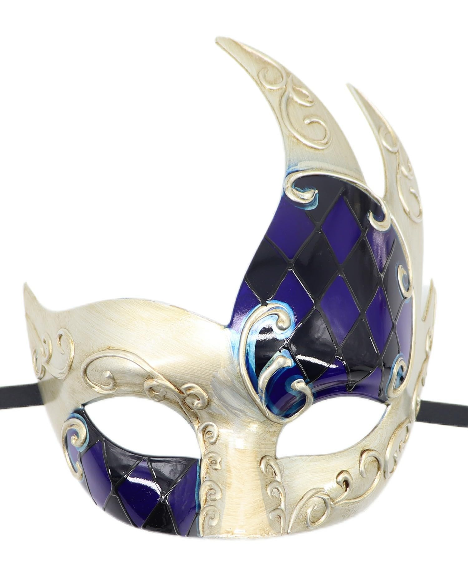 Coolwife Men's Masquerade Mask Vintage Venetian Checkered Musical Party Mardi Gras Mask (W Blue/Black)
