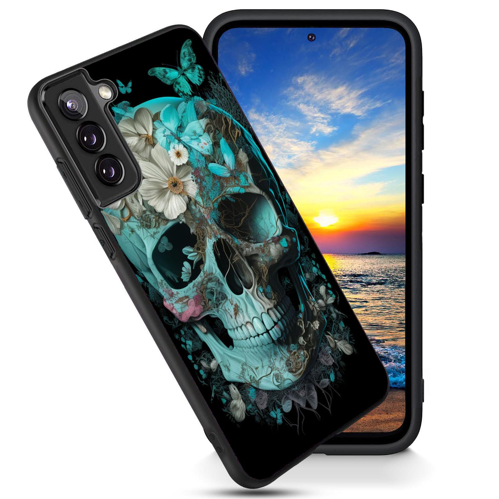 FGDRFGRW Designed for Galaxy S24 5G Case,Soft Frosted TPU Ultra Thin Cover,Shock-Absorption,Anti-Scratch Protective Case for Samsung Galaxy S24 5G 6.2",Skull Flower and Butterfly