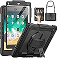 SEYMAC Case for iPad 6th/5th Generation Case 9.7 Inch, Full-Body Shockproof Heavy Duty Protective Case with Screen Protector, Rotating Stand/Hand/Shoulder Strap for iPad Air 2/ Pro 9.7, Black