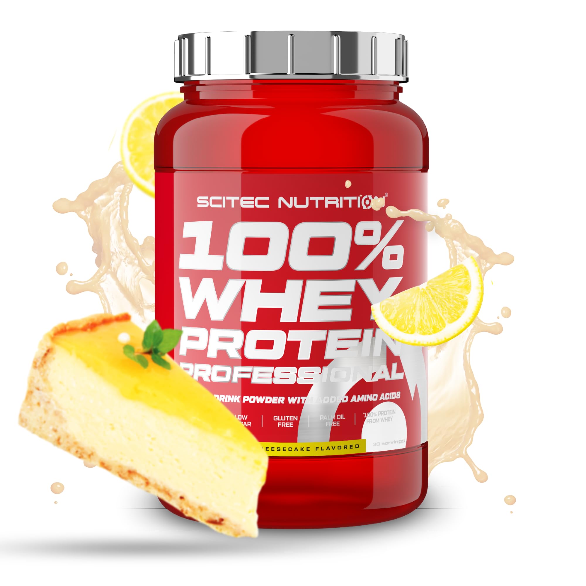 Scitec Nutrition 100% Whey Protein Professional – Enhanced with Extra Amino Acids & Digestive Enzymes – Gluten-Free – Palm Oil Free, 920 g, Lemon Cheesecake