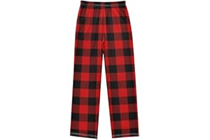 Dallonan Boy's Pants Red Black Lumberjack Plaid Jogger Pants Elastic Waist Long Bottoms Trousers with Pockets 6-14 Years
