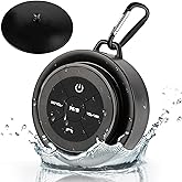 Shower Speaker Bluetooth Waterproof, Portable Mini Bluetooth Shower Speakers Waterproof with Suction Up and Clip, IPX7 Waterproof Floating Bathroom Speaker for Pool Beach Kayak, Beach Gifts（Black