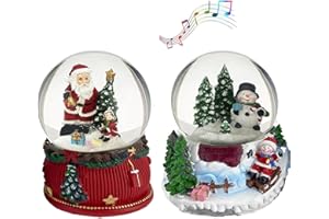 Koncenttop Christmas Snow Globe, 2pcs 100mm Snow Globe Christmas, Musical Santa Claus Snow Globe, Snowman Christmas décor