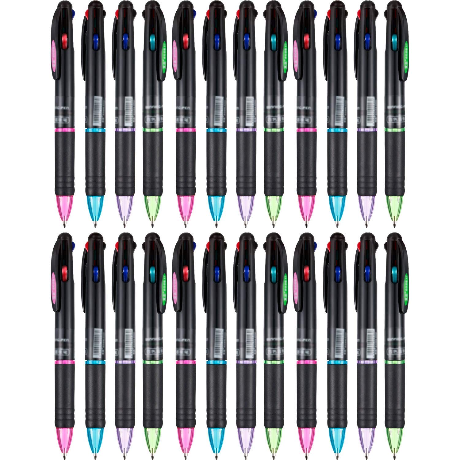 Tadipri Pack of 24 Retractable Ballpoint Pens Multicolour Pens 4 Colours Ink Black, Blue, Red and Green Gel Ink Ballpoint Pen