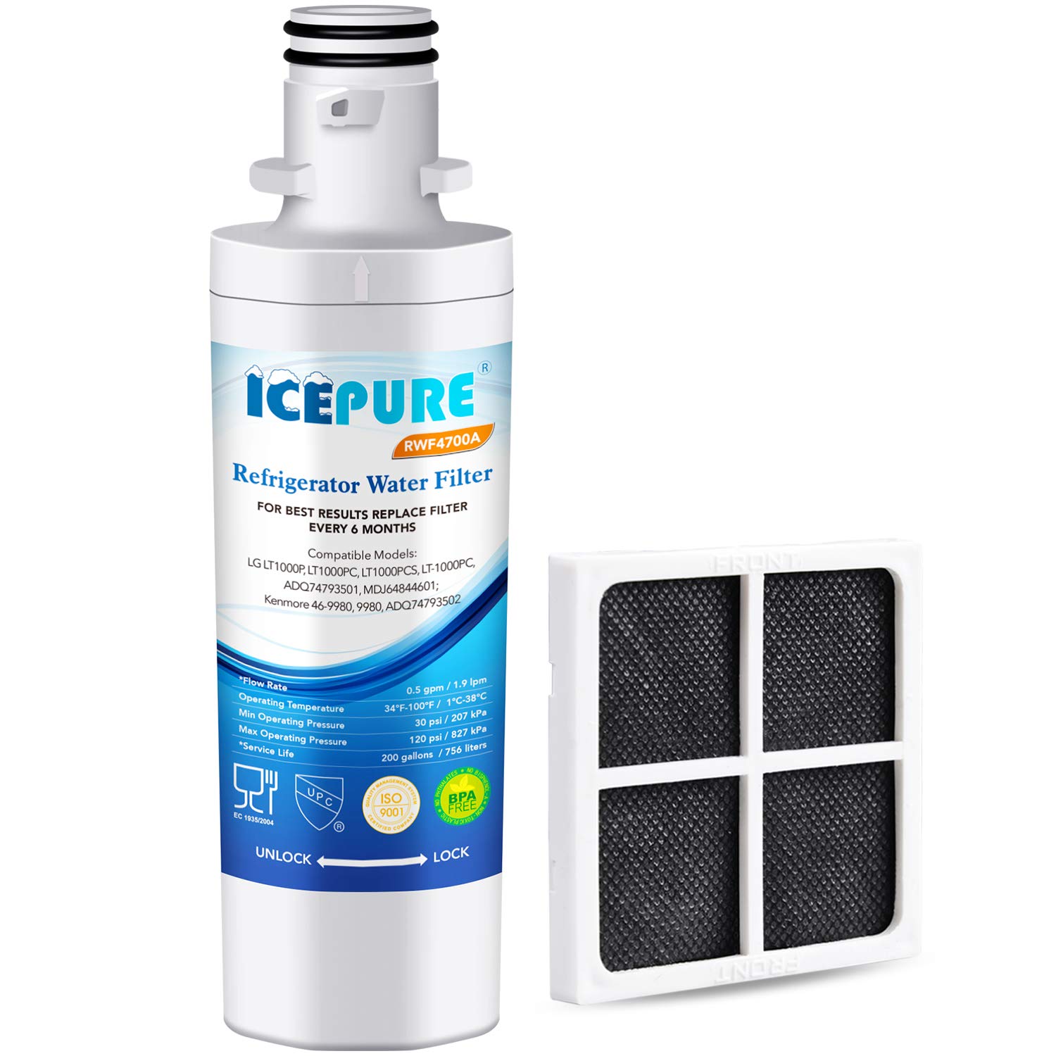 ICEPURE LT1000P Refrigerator Water Filter and Air Filter, Compatible