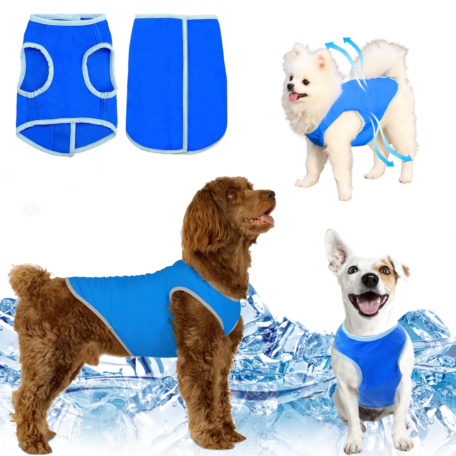 Norhogo Breathable Mesh Ice Vest, cool vests for dogs, pet cooling jacket, dog cooling vest, Breathable Puppy Cool Vest with Velcro Harness, Dog Cooling Jacket for Outdoor Hiking Training, Blue, M