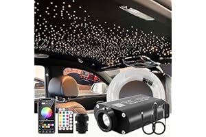 ATOKEE 16W Fiber Optic Lights, Starlight Headliner Kit Optical Fiber Strands, 400pcs*0.03in*6.5ft Star Light for Car Roof, Bluetooth App & 28-Key RF Remote & Music Control