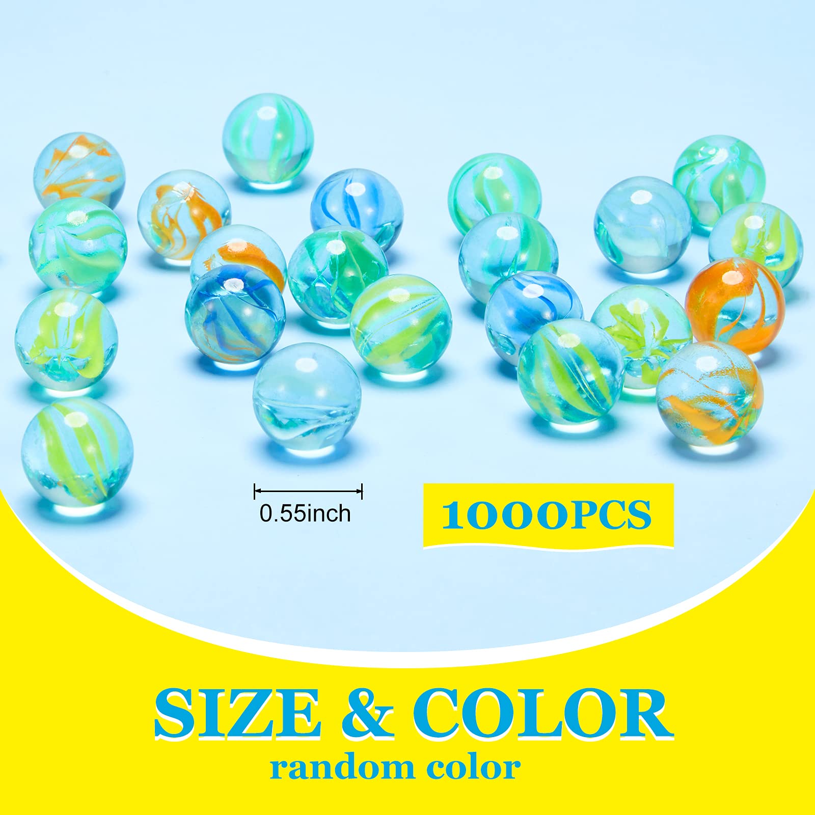 Sotiff 1000 Pieces Marbles Bulk Cats Eyes Glass Marbles Color Mixing 0.55 Inch Solid Round Glass Marble for Kids Slingshot DIY Home Decoration Chinese Checkers Game(Classic)