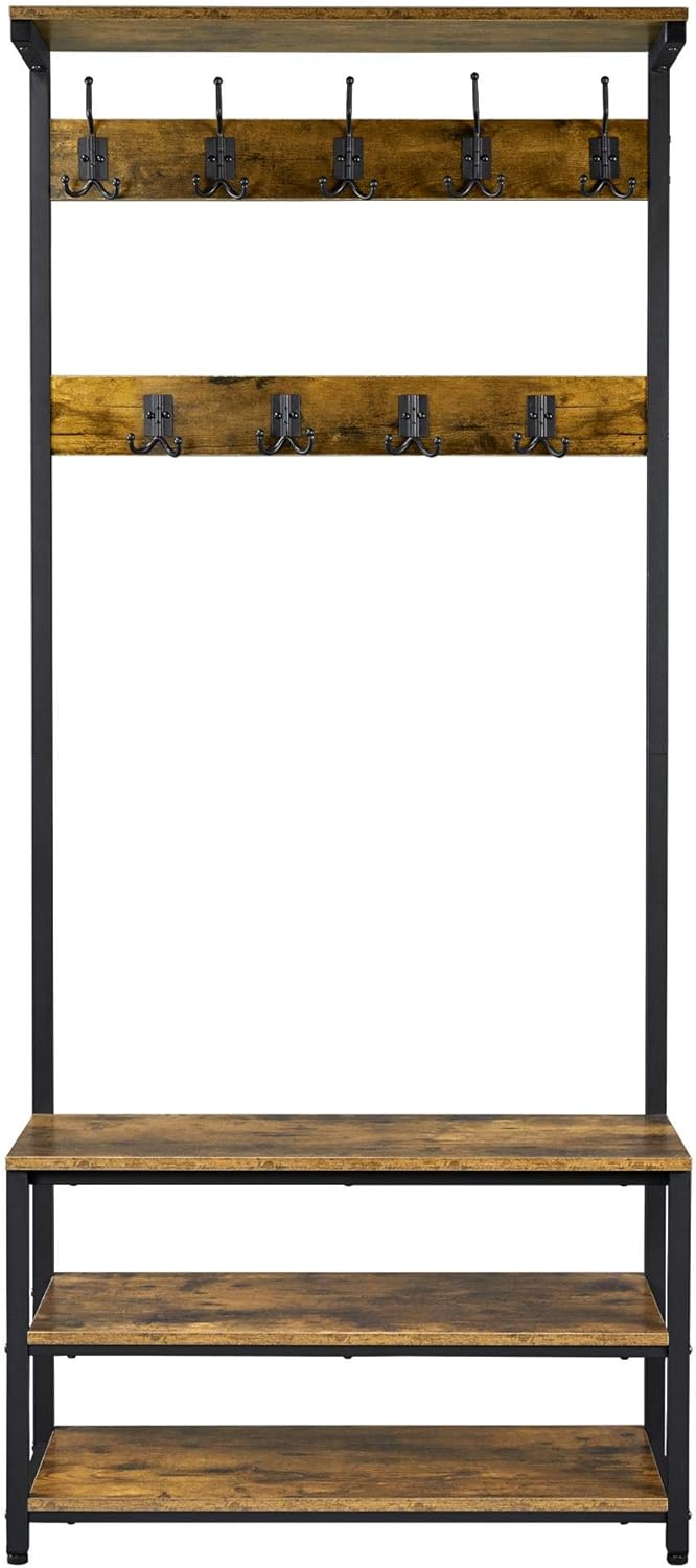 coat rack and shoe bench on Furniture Coat Rack Shoe Bench 3 In 1 Entryway Coat Rack Industrial Accent Furniture Metal Frame Yaheetech Industrial Hall Tree With Shoe Storage And Shelf Home Kitchen