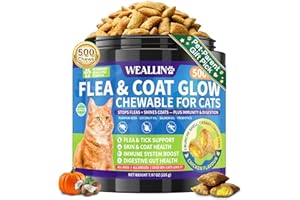 WEALLIN Flea and Tick Prevention for Cats - Cat Flea Treatment with Skin & Coat Support, 500 Crunchy & Creamy Chews, Oral Natural Flea Chewables for Gut & Immunity Support for All Breeds & Ages Chicken Flavor