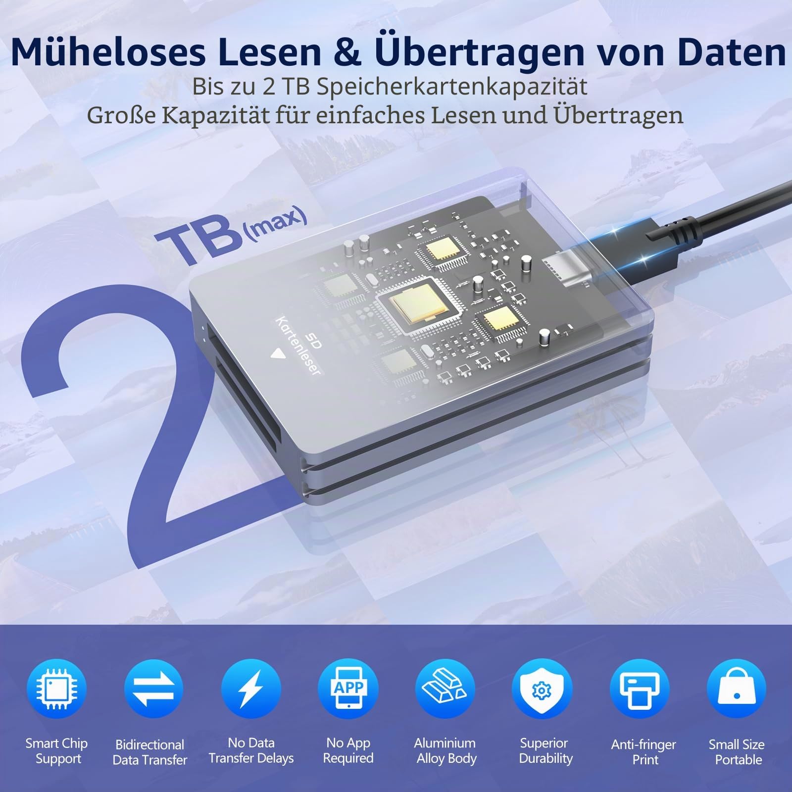 CFexpress Type-B Kartenleser & SD Kartenleser 2 in 1, USB 3.1 (Gen 2) 10Gbps CF Express Typ B Leser Adapter Card Reader mit UAB-A & USB-C-Kabel kompatibel mit Windows/Mac/Linux/Android 3