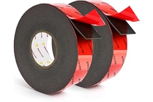 EMITEVER Heavy Duty Double Sided Tape 2 Rolls, 1 Inch x 16.4FT Acrylic Foam Mounting Tape, Two Sided Adhesive Tape, Waterproo