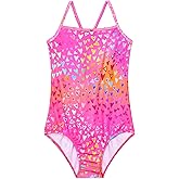 WhizBuzz Girls Bathing Suits Colorful Swimsuits with UPF 50 + Sun Protection Sleeveless Toddler Kids One Piece Swimwear