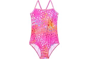 WhizBuzz Girls Bathing Suits Colorful Swimsuits with UPF 50 + Sun Protection Sleeveless Toddler Kids One Piece Swimwear