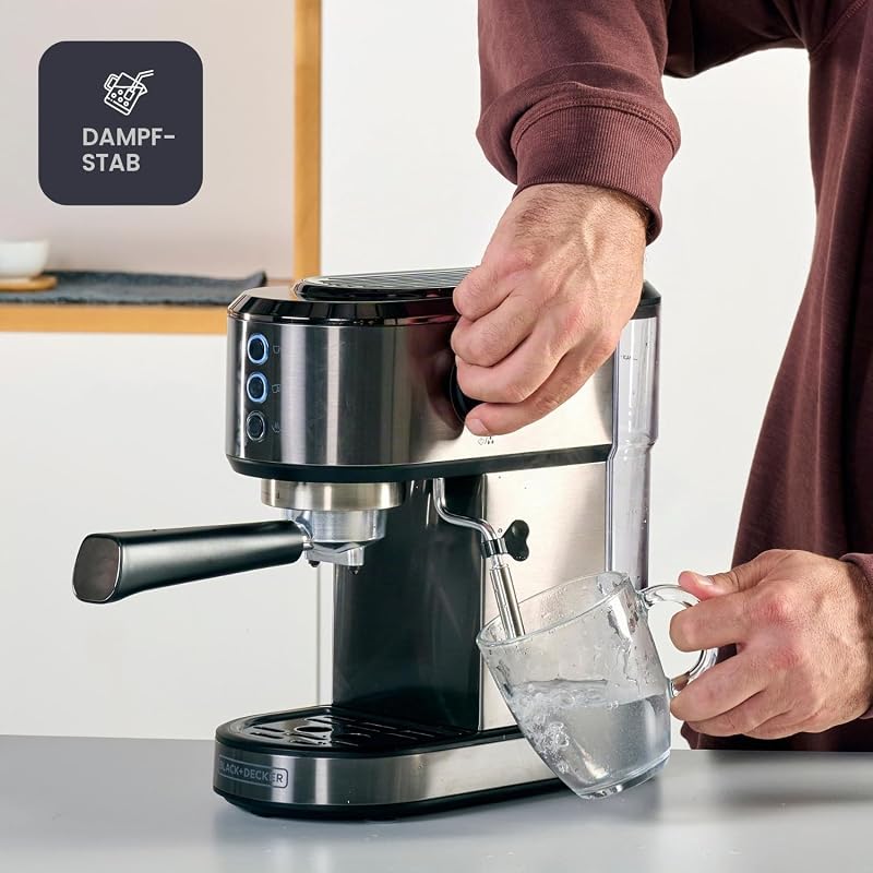 - Espressomaschine BXCO1350E | 1350W | 20 Bar Druck | Thermoblock-System | 1-2 Tassen Filter | Drehbare Dampfdüse | Abnehmbarer 1L Wassertank | Tassenwärmer & Tropfschale — Foto 3 von 8