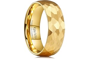 King Will 6mm 8mm Men's Tungsten Carbide Wedding Ring Hammered Groove Wedding Band Mens Two Tone Black/Silver/Gold/Brown Engagement Ring for Men and Women Matte Brushed Finish Comfort Fit Size 6-14