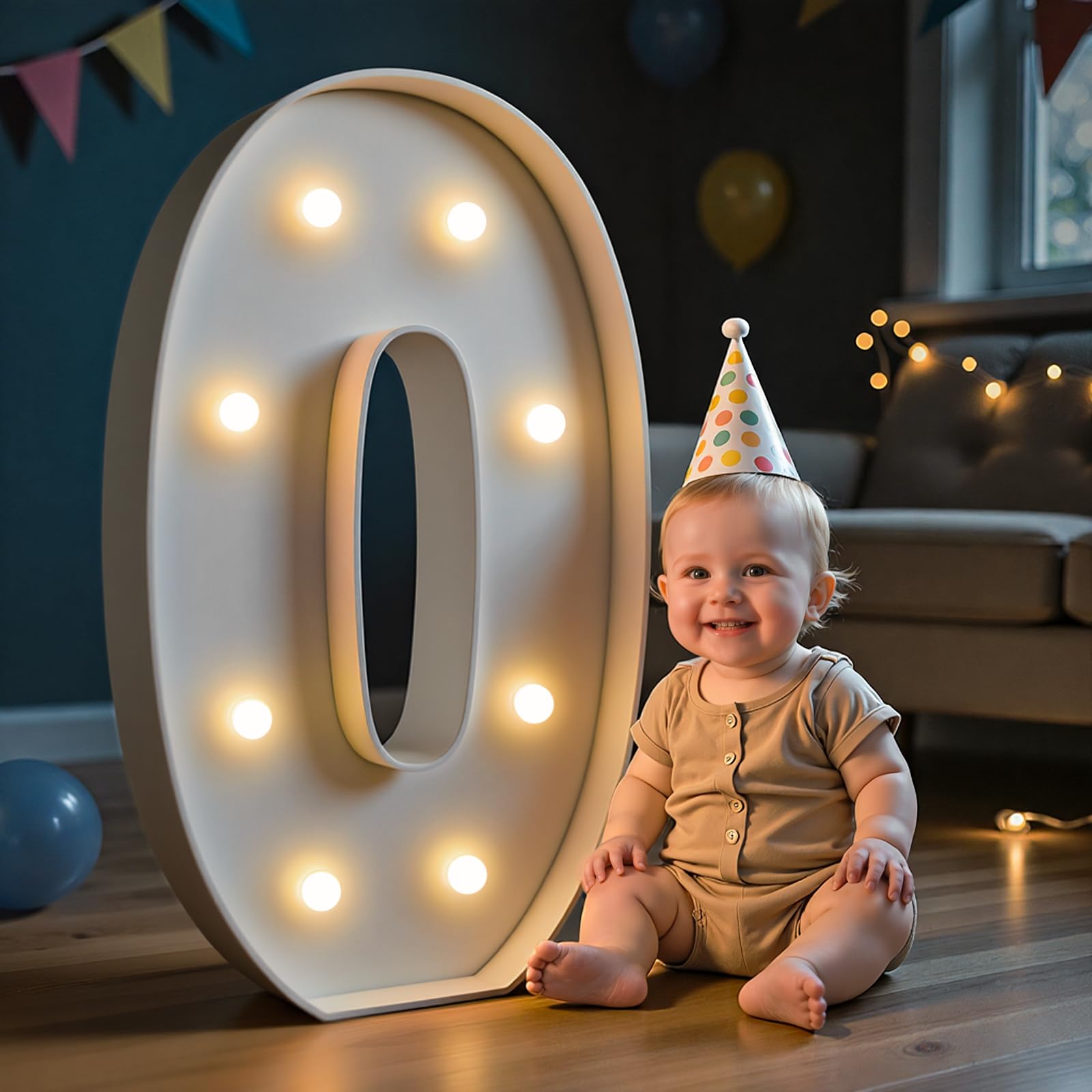 Photo 1 of Imprsv 3FT Light Up Marquee Numbers for 50th Birthday Party Decorations, Mosaic Numbers for Balloons, Large Cardboard Number Zero Balloon Frame, Birthday Party Blocks