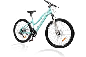 SmiloSprk Mountain Bike, 26 inch Outdoor Cycling Bike,21-Speed/High-Carbon Steel/Dual Full Suspension, Adjustable Ergonomic Seat for Women Adult