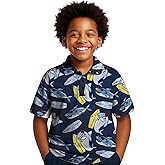 Boys Golf Polo Shirts Short Sleeve - Fun Hawaiian Performance Polo Shirt, Summer Casual Active Tops for Kids Age 7-14