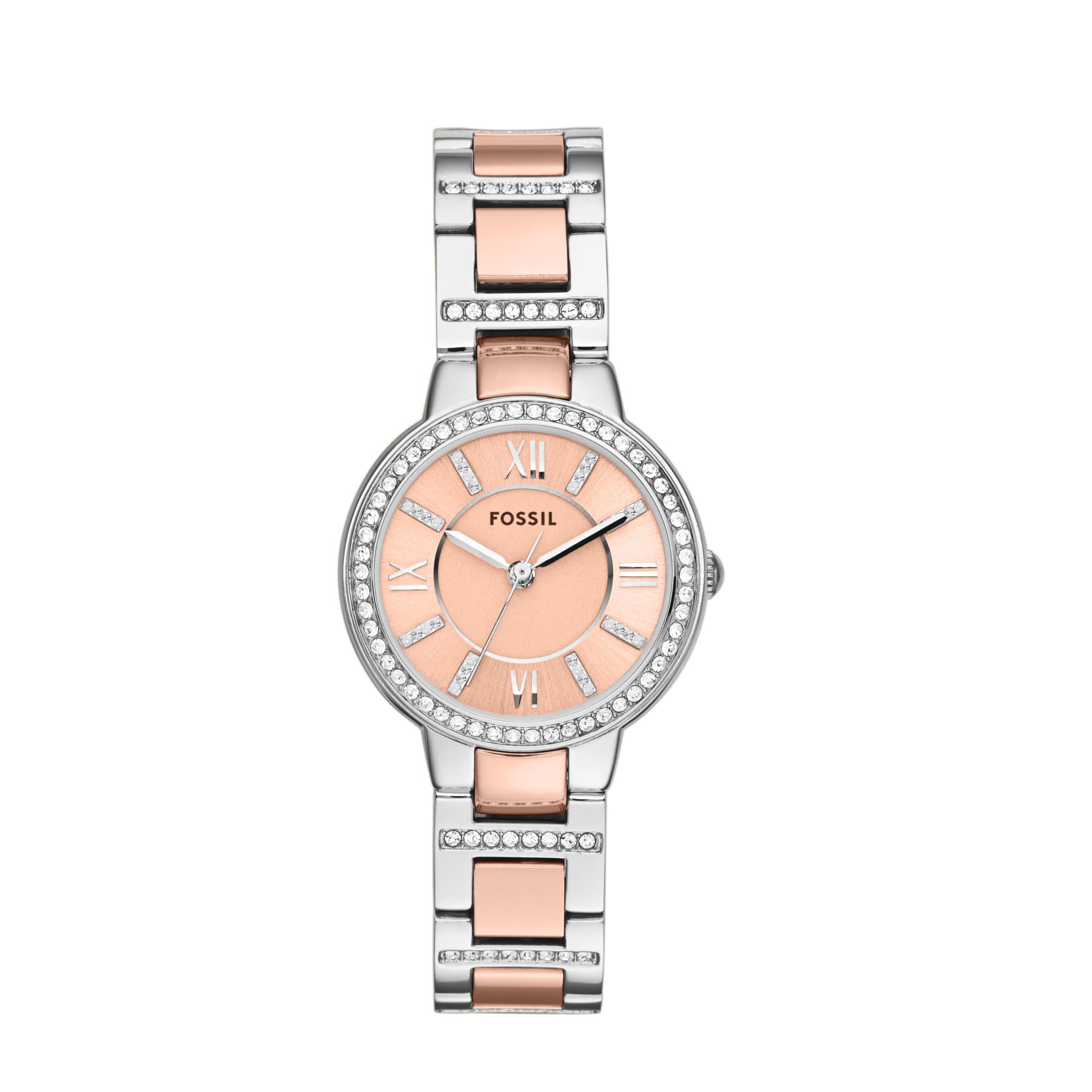 FOSSIL Virginia Womens Quartz Watch with Rose Gold Dial and Silver Stainless Steel Bracelet ES3405