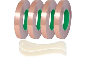 Ouwinway Copper Foil Tape, Double-Sided Conductive Adhesive, EMI Shielding and Anti-Static, for Paper Circuits, Grounding, Electrical Repairs,Guitar Muffling(1/2'' x 66ft-4 Rolls)