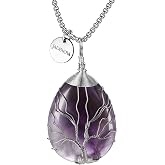 JADENOVA Healing Crystal Necklace for Women Tree of Family Pendant Family Tree Wire Wrapped Jewelry Energy Healing Teardrop pendant (24 Inches Stainless Steel Chain)