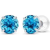 Solid 14K Yellow or White or Rose Gold 6mm Round Genuine Birthstone Gemstone Prong Set Stud Earrings For Women